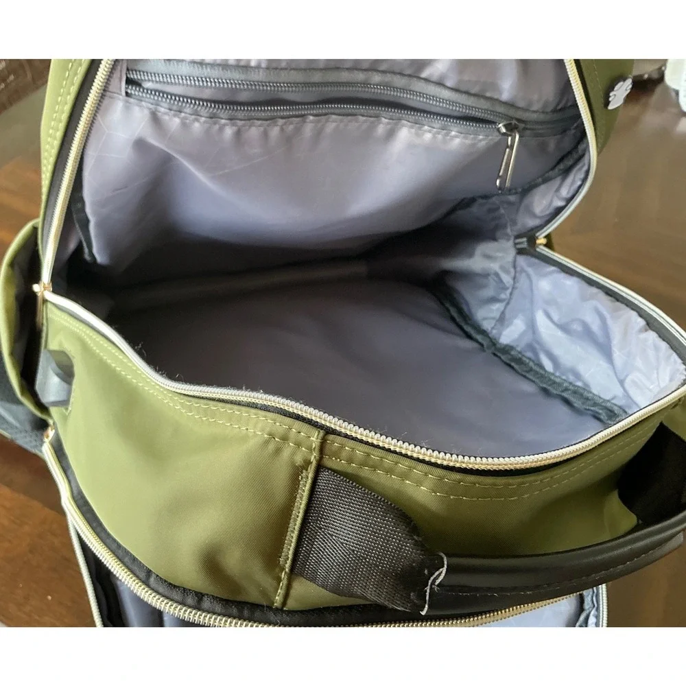 Modoker Laptop Backpack Quilted Olive Green USB Charging Port Large Professional